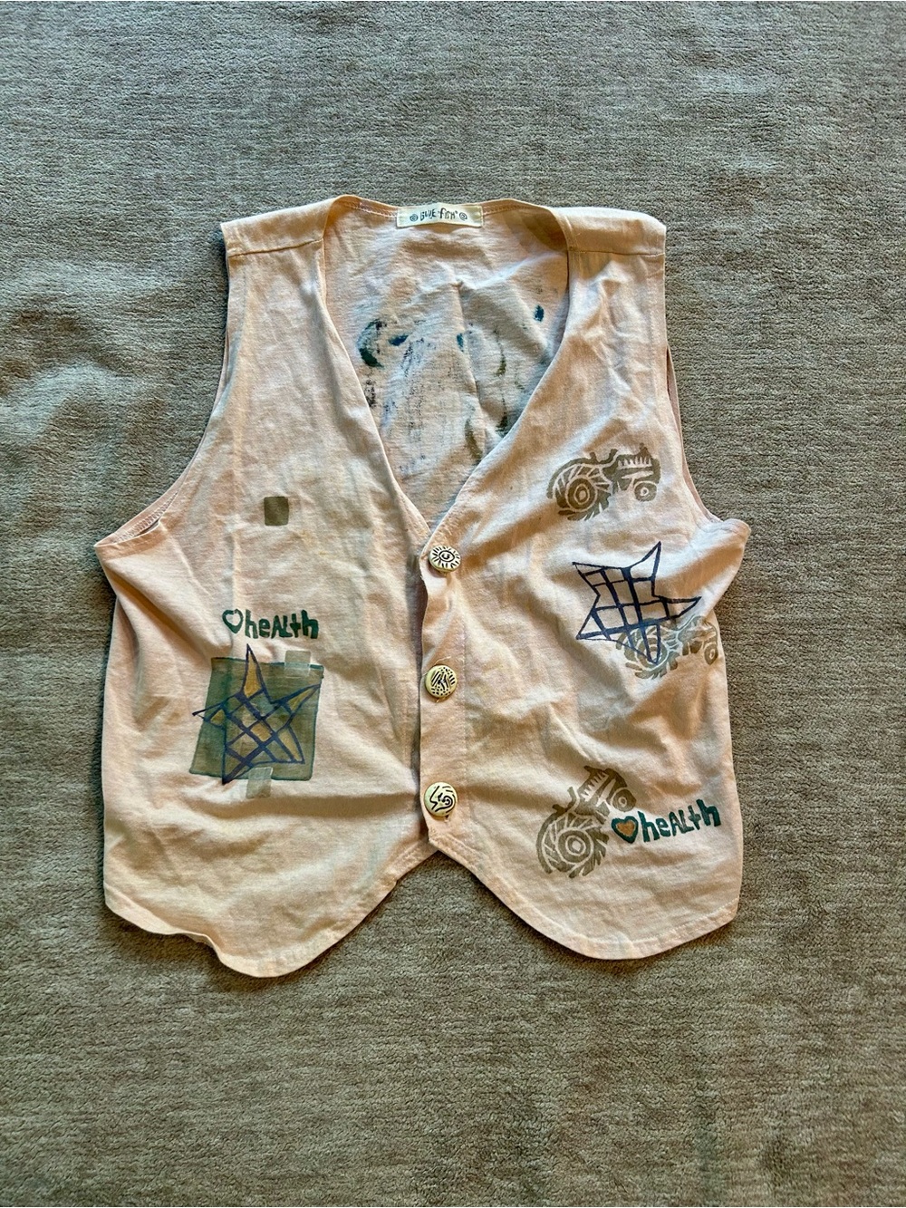 Vintage Blue Fish button down vest